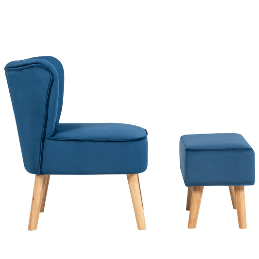 Topbuy Velvet Armless chair & Ottoman Set Leisure Sofa Chair with Footstool Blue/Green/Pink