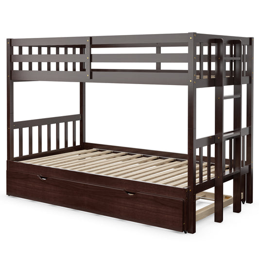 Topbuy Twin Convertible Bunk Beds with Trundle & Ladder for Kids White/Espresso