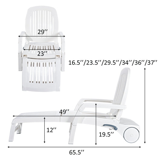 Topbuy 2 PCS Patio Lounge Chair Chaise Recliner Adjustable Backrest All Weather for Outdoor&Indoor Wheels White