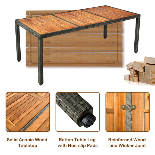 Patiojoy 9PCS Patio Rattan Furniture Dining Set Acacia Wood Table Cushioned Chair for Outdoor