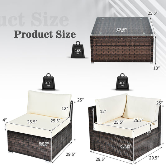 Patiojoy 6PCS Wicker Patio Sectional Conversation Furniture Set with Seat Cushions & Coffee Table