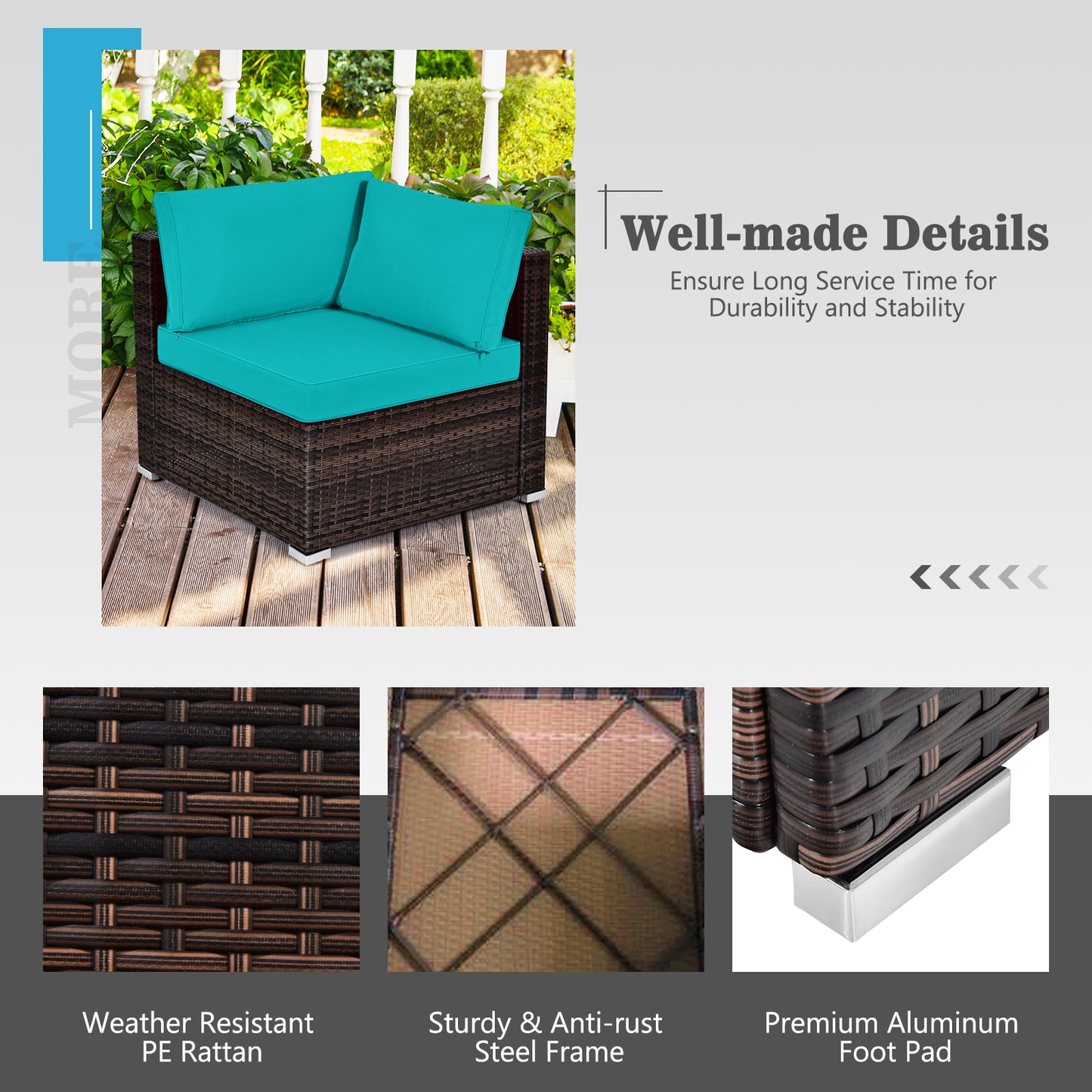 Patiojoy 6PCS Wicker Patio Sectional Conversation Furniture Set with Coffee Table & Seat Cushions Navy/Black/Turquoise/Red