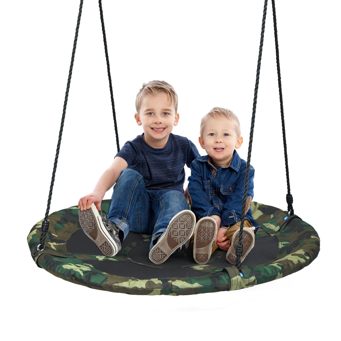 Topbuy 40'' Flying Saucer Tree Swing Set Outdoor Round Swing w/Adjustable Hanging Ropes for Children Tree Park Backyard Blue + Orange + Green/Camouflage Green