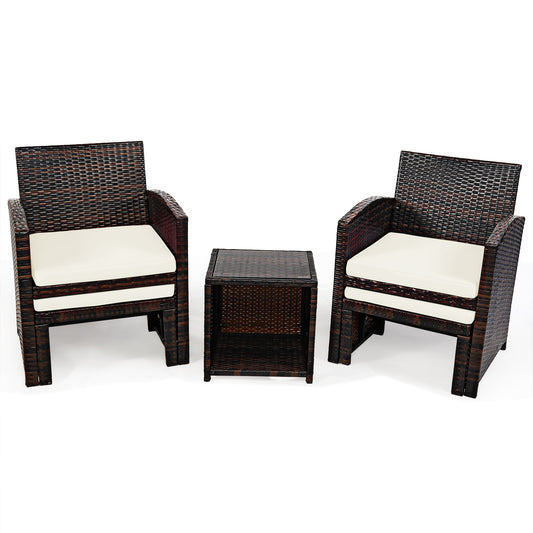 Patiojoy 5 PCS Patio Rattan Wicker Furniture Set Chair Coffee Table Kit w/Soft Cushion Ottoman Gray/Turquoise/White/Red