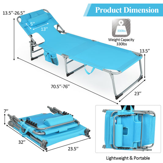 Patiojoy Beach Lounge Chair Reclining Chair with 5 Adjustable Positions Detachable Pillow &Hand Ropes Turquoise/Blue/Gray/Black/Pink/Beige