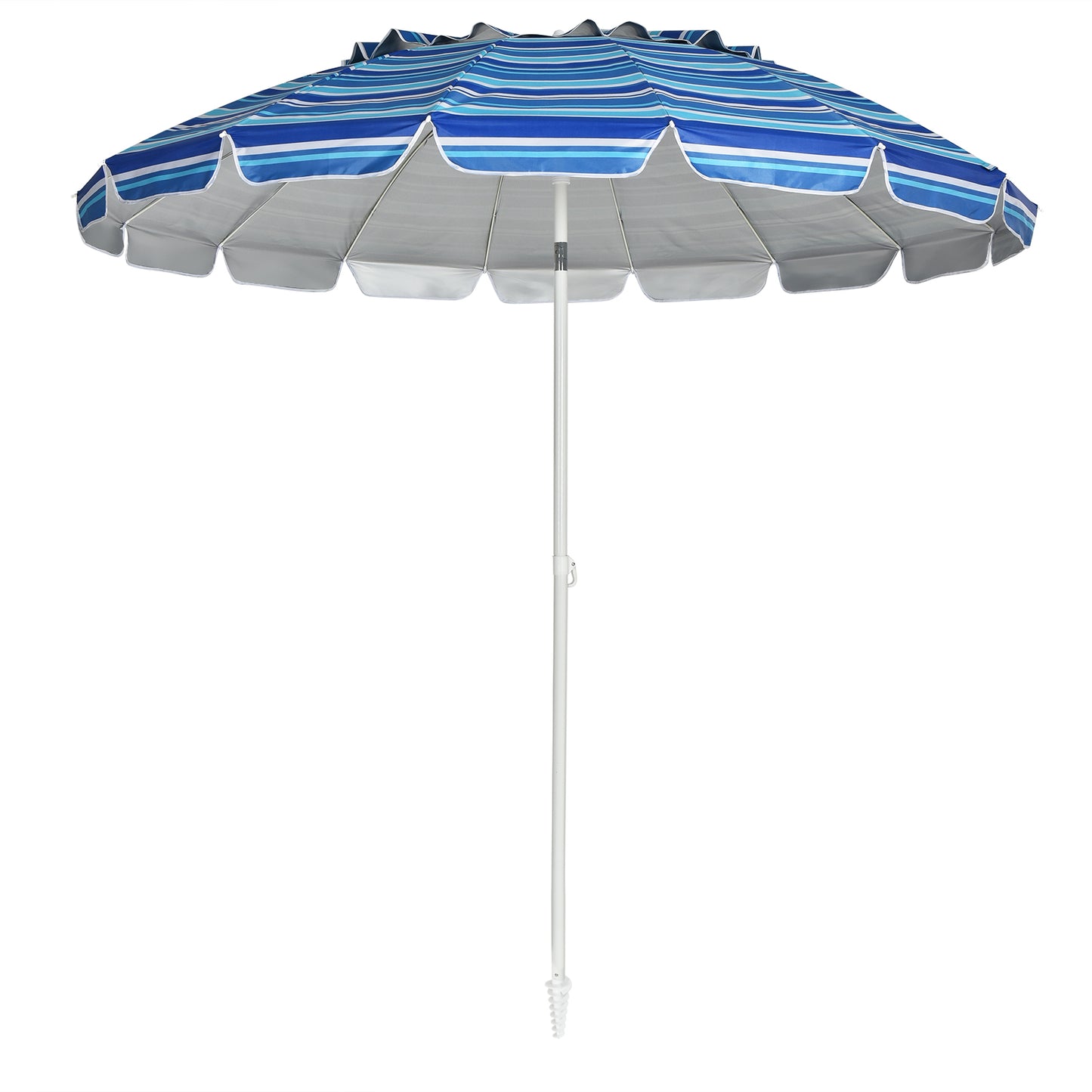 Patiojoy 8 FT Patio Beach Umbrella Sun Shelter w/Sand Anchor & Tilt Air Vent for Garden Beach Backyard Blue/Navy/Rainbow
