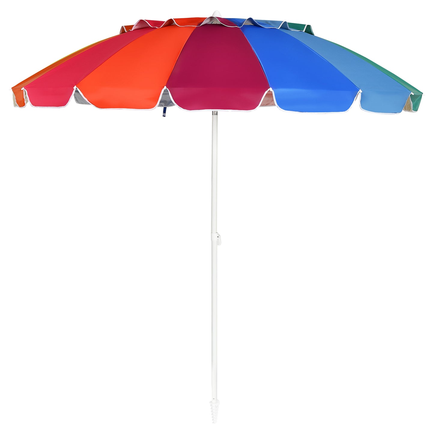 Patiojoy 8 FT Patio Beach Umbrella Sun Shelter w/Sand Anchor & Tilt Air Vent for Garden Beach Backyard Blue/Navy/Rainbow
