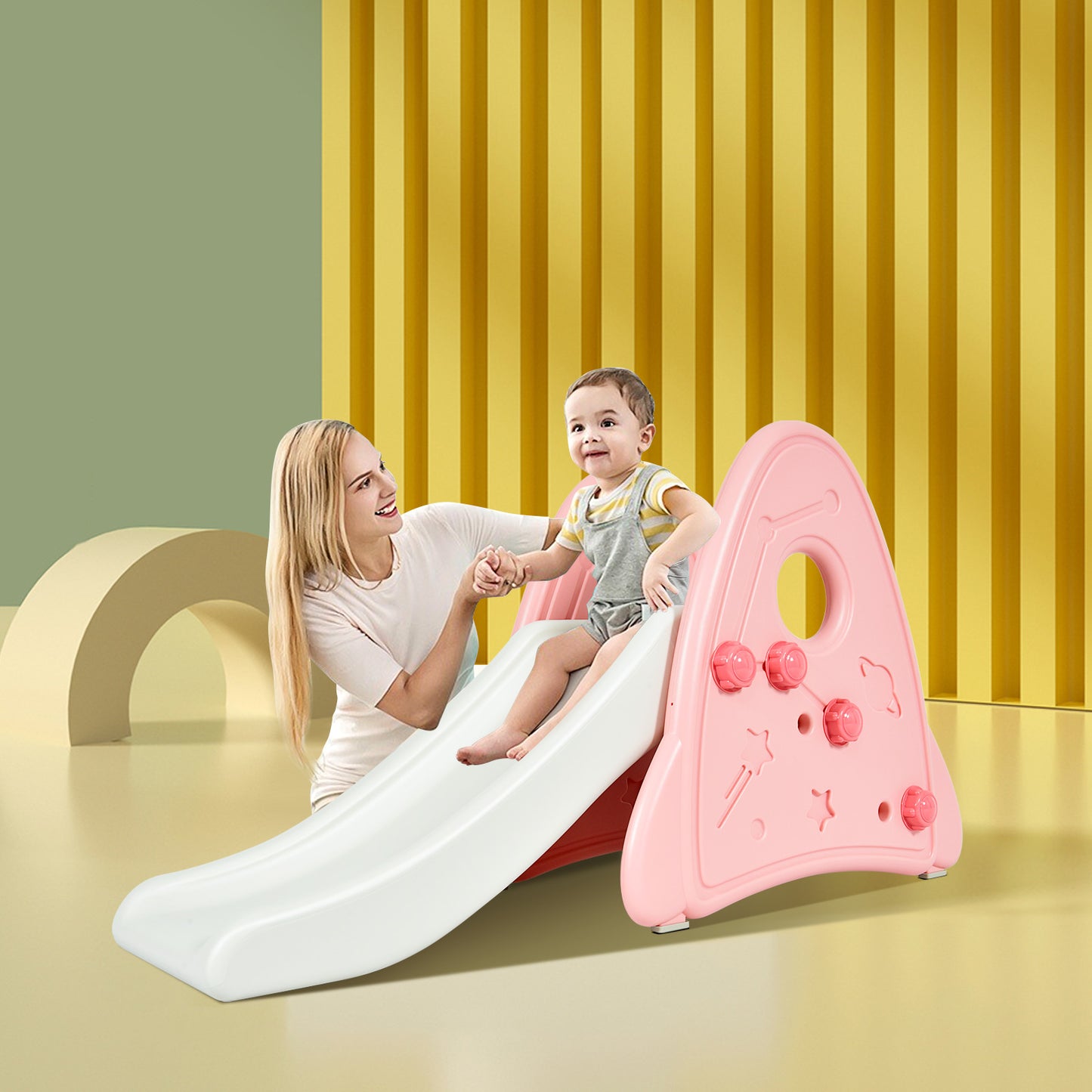 Topbuy Kids Slide Toys Indoor and Outdoor Climber Slide Set for Boys Girls Blue/Gray/Pink