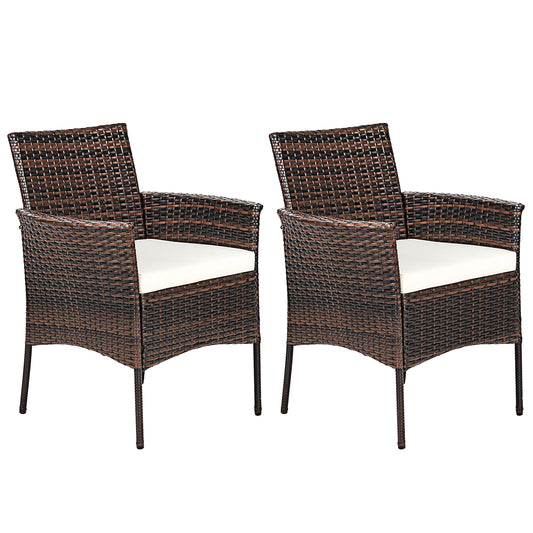 Patiojoy Outdoor 2 PCS Rattan Dining Chair Patio Cushioned Arm Chair w/Zipper Brown