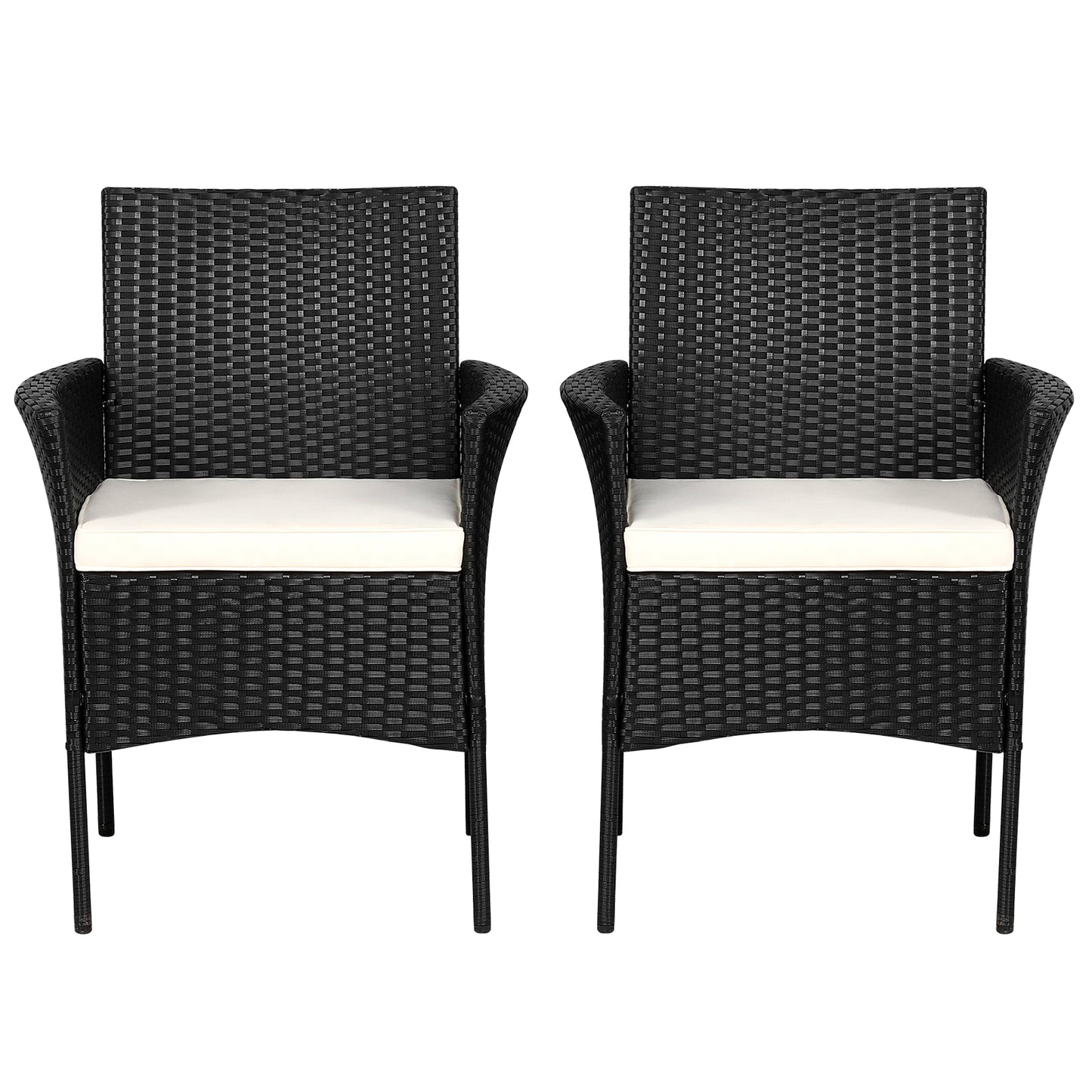 Patiojoy Outdoor 4 PCS Rattan Dining Chair Patio Cushioned Arm Chair w/Zipper Black