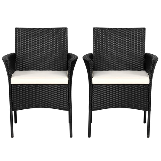 Patiojoy Outdoor 4 PCS Rattan Dining Chair Patio Cushioned Arm Chair w/Zipper Black