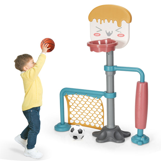Topbuy Adjustable Ice Cream Kids Basketball Stand Set Soccer Goal Stand Kids Game Set Indoor&Outdoor