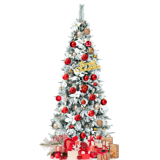 Topbuy 6FT Slim Pencil Tree Hinged Artificial Christmas Tree W/471 Branches Tips