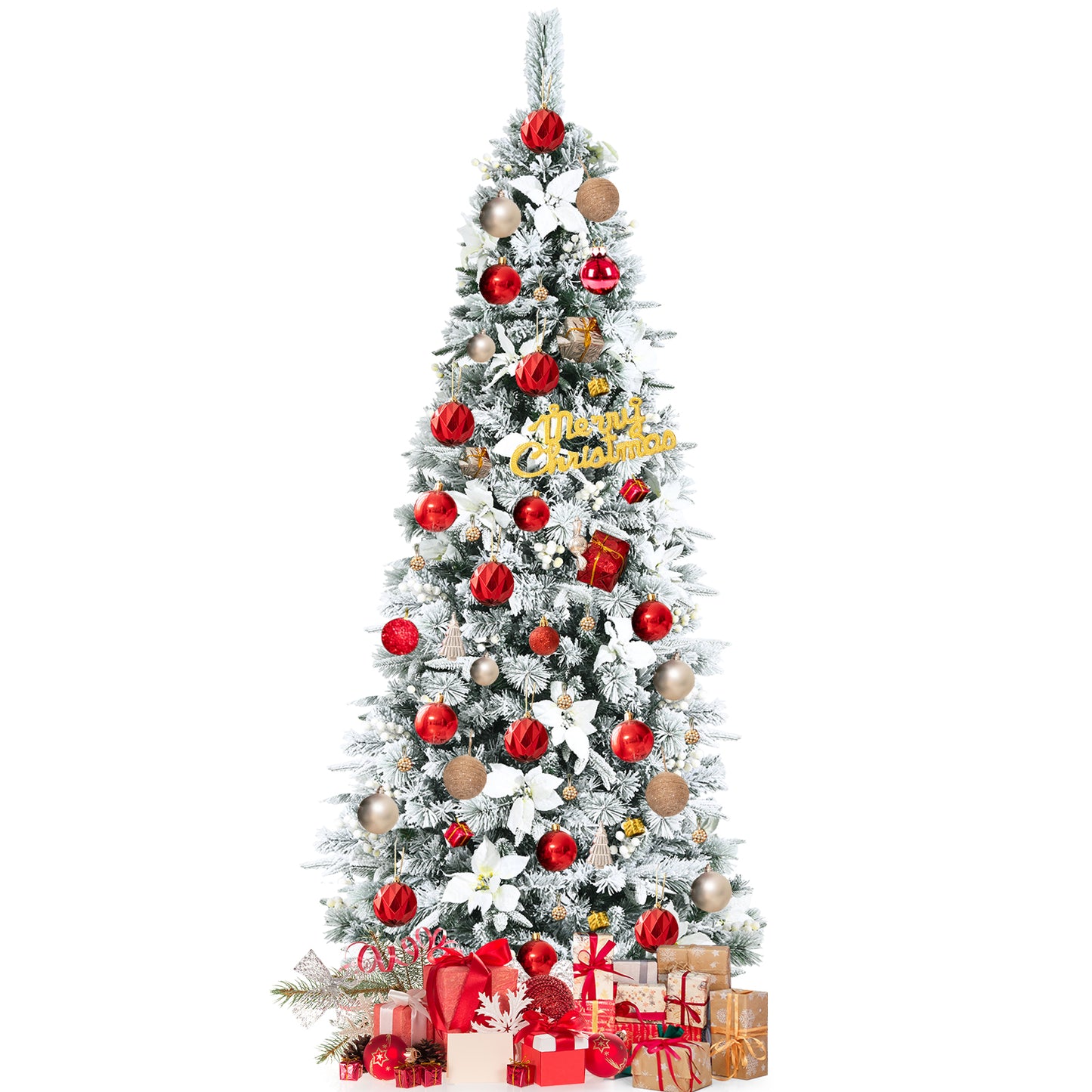 Topbuy 7FTSlim Pencil Tree Hinged Artificial Christmas Tree W/627 Branches Tips