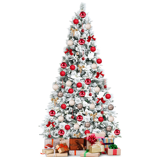 Topbuy Artificial Snow Flocked Christmas Tree 7FT Hinged Christmas Tree W/ 919 Branch Tips