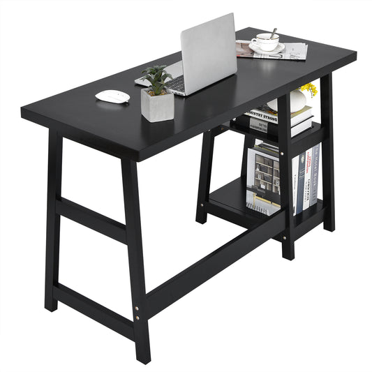 Topbuy Trestle Computer Desk Indoor Office Workstation for Home Office with  2-Tier Storage Shelves Black/Gray/White