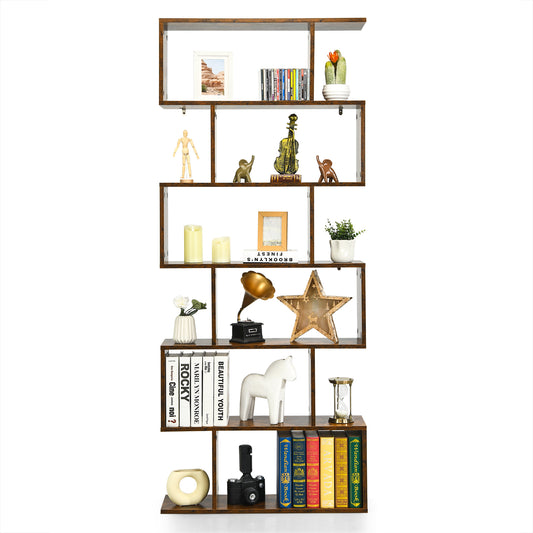Topbuy 6-Tier S-Shaped Wooden Bookshelf Storage Bookcase Multifunctional  Display Stand Shelf Coffee/White/Black