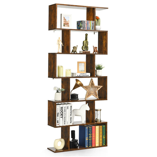 Topbuy 6-Tier S-Shaped Wooden Bookshelf Storage Bookcase Multifunctional  Display Stand Shelf Coffee/White/Black