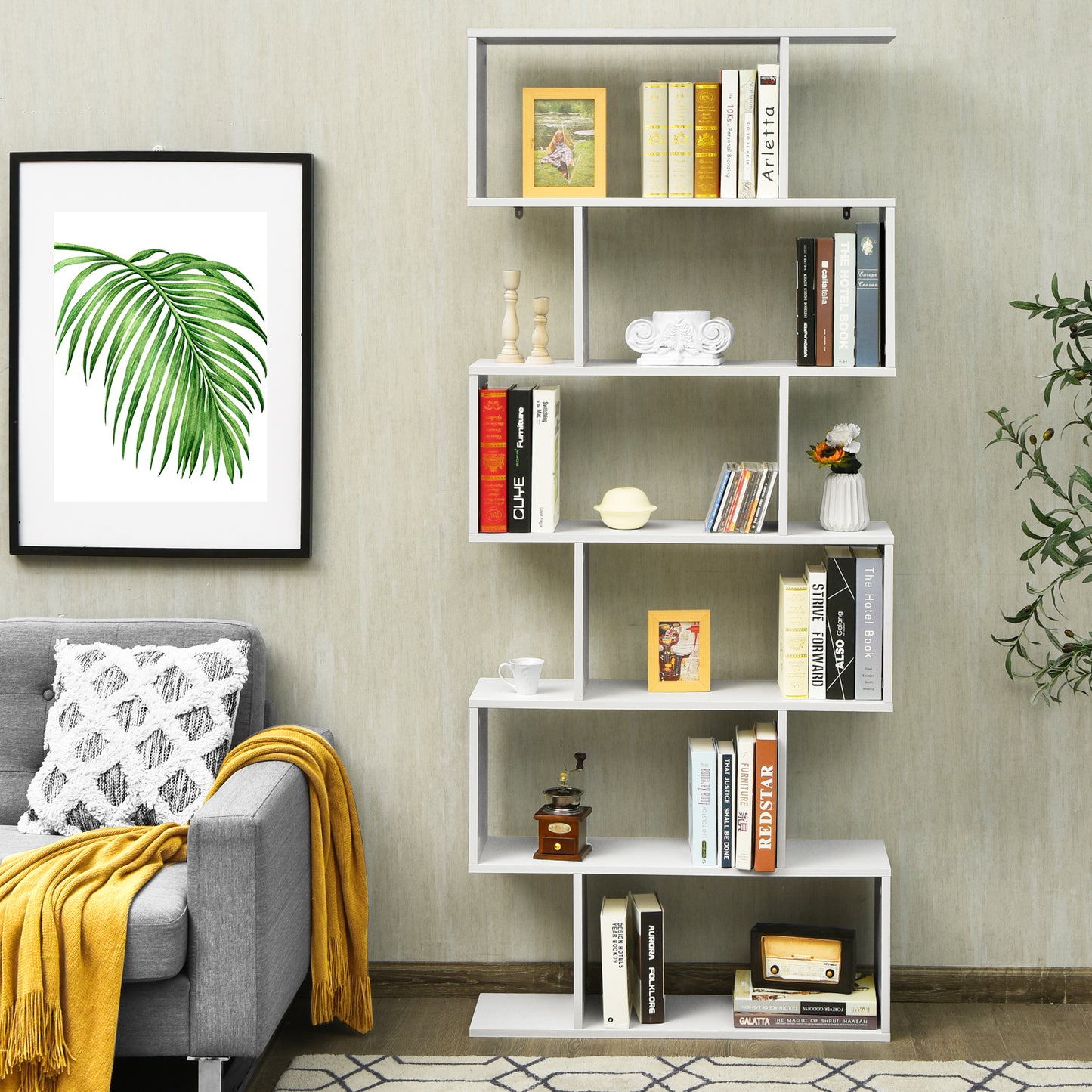 Topbuy 6-Tier S-Shaped Wooden Bookshelf Storage Bookcase Multifunctional  Display Stand Shelf Coffee/White/Black