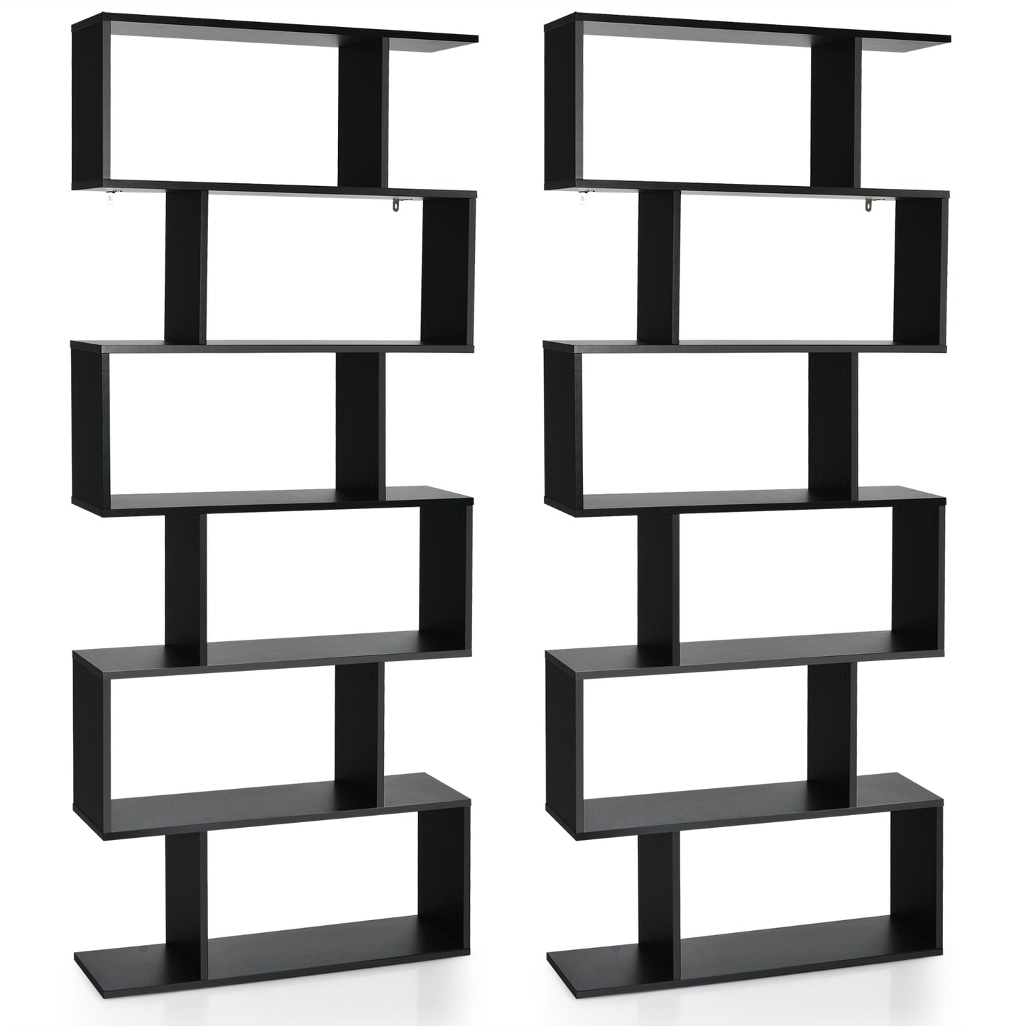 Topbuy 2 PCS 6-Tier S-Shaped Wooden Bookshelf Storage Bookcase Multifunctional  Display Stand Shelf Black/Coffee/White