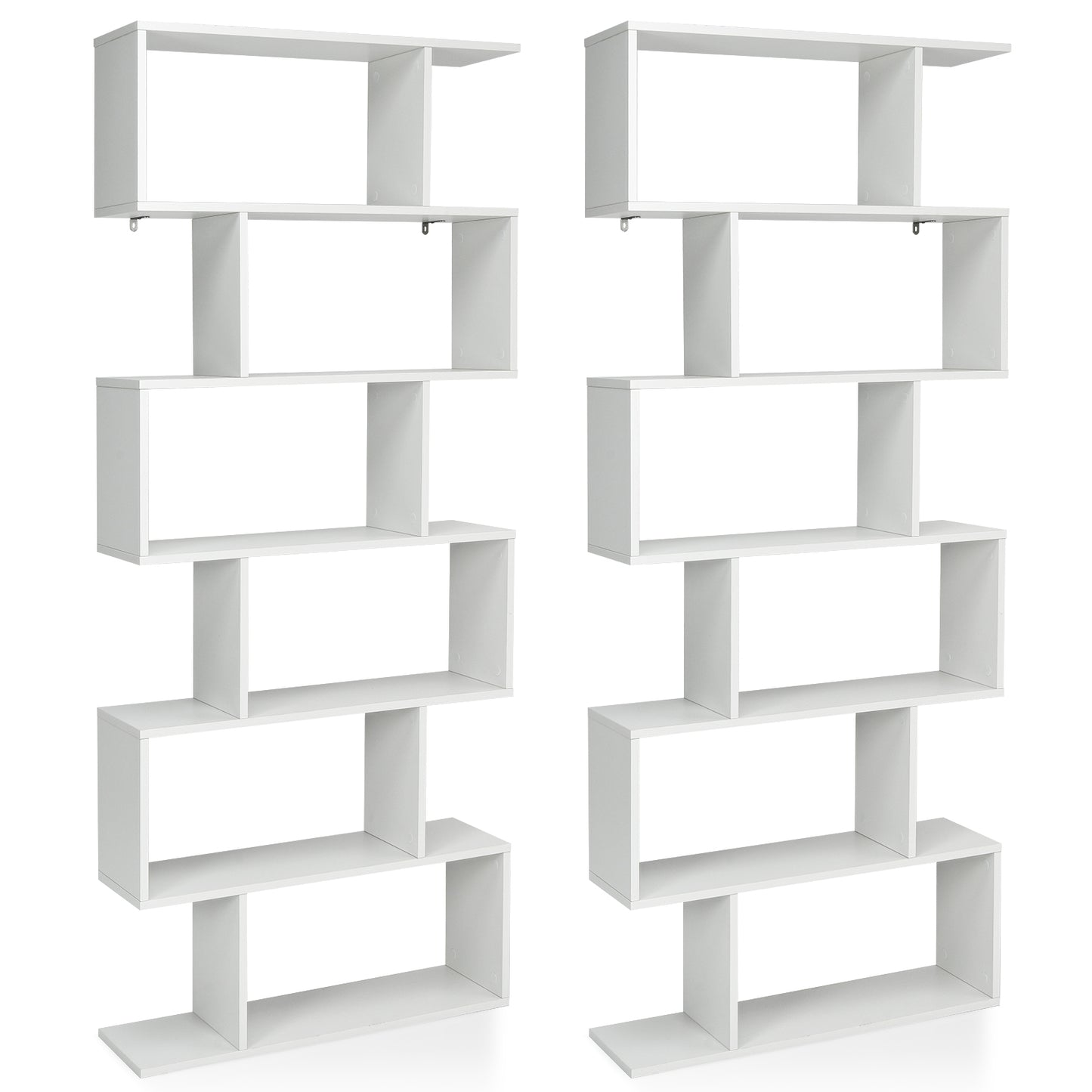 Topbuy 2 PCS 6-Tier S-Shaped Wooden Bookshelf Storage Bookcase Multifunctional  Display Stand Shelf Black/Coffee/White
