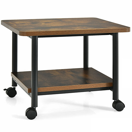 Topbuy 2-Tier Rolling Under Desk Printer Cart with 2 Storage Shelves Printer Stand for home office Brown/Black/White