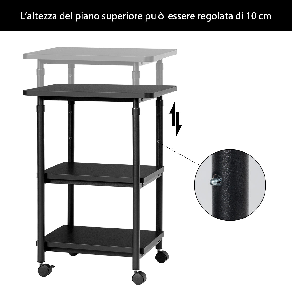 Topbuy 3-Tier Adjustable Rolling Under Desk Printer Cart with 3 Storage Shelves Printer Stand for home office Brown/Black/White