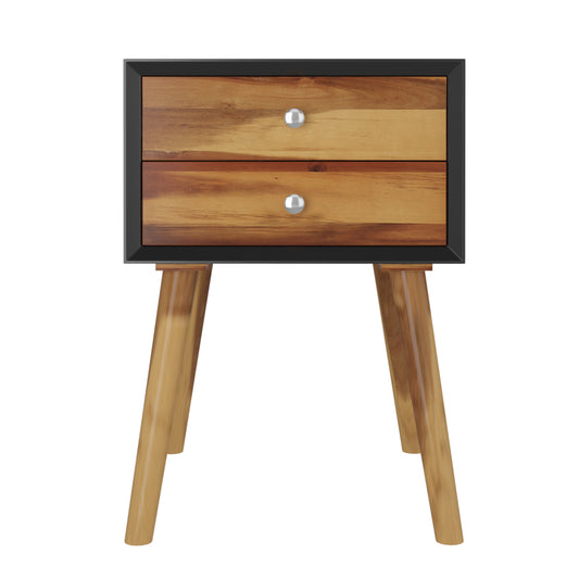 Topbuy Wooden Nightstand with 2 Storage Drawers Accent End Side Table for Bedroom&Living room Black/Brown/Natural/White