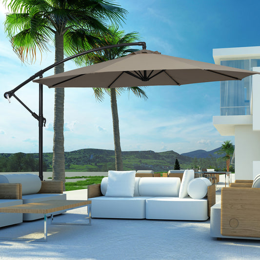 Patiojoy 10FT Patio Offset Umbrella 8 Ribs Cantilever Umbrella w/Crank for Poolside Yard Lawn Garden Coffee/Beige/Navy/Orange/Red/Gray