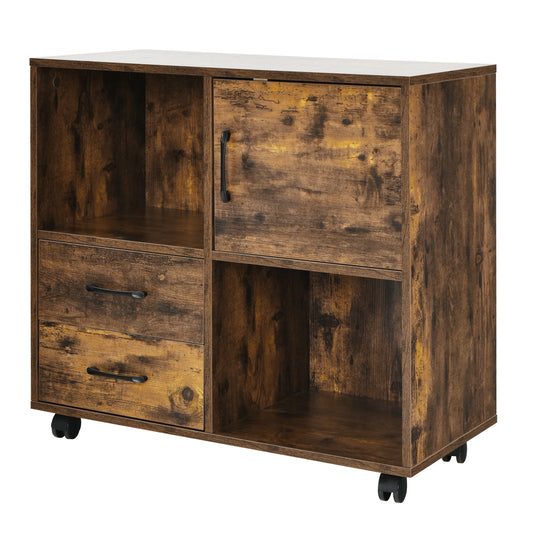 Topbuy Mobile File Cabinet with 2 Drawers Lateral Printer Stand with Shelves Storage Brown/White