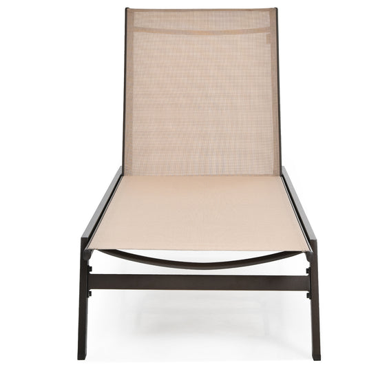 Patiojoy 2PC Patio Chaise Lounger with 6-Postion Adjustable Backrest and Breathable Fabric Brown
