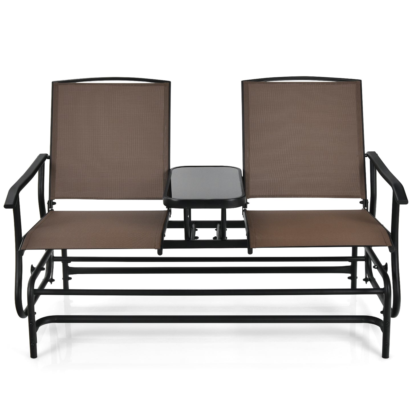 Patiojoy Turquoise/Gray/Beige/Brown/Black Patio Loveseat Rocking 2 Person Outdoor Double Glider Chair With Center Table