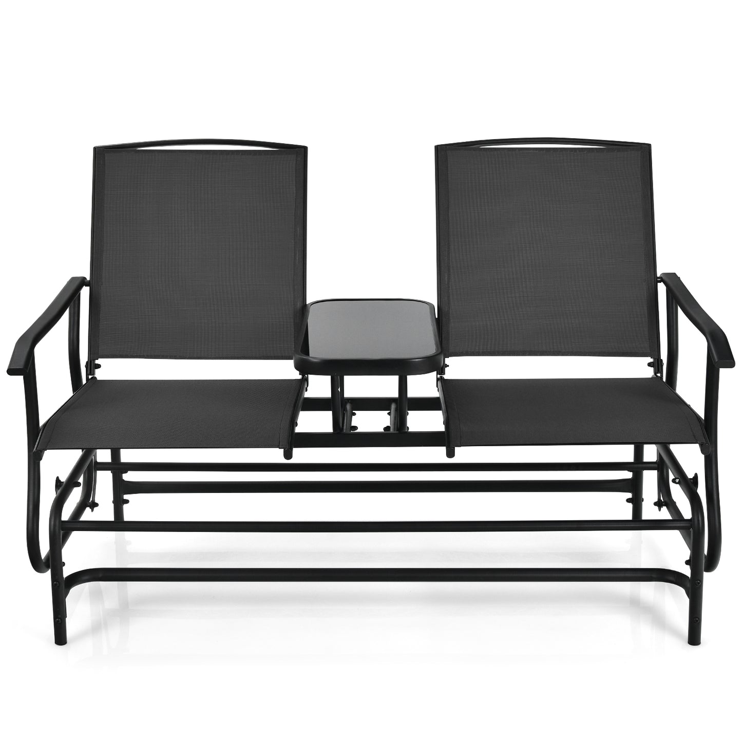 Patiojoy Turquoise/Gray/Beige/Brown/Black Patio Loveseat Rocking 2 Person Outdoor Double Glider Chair With Center Table