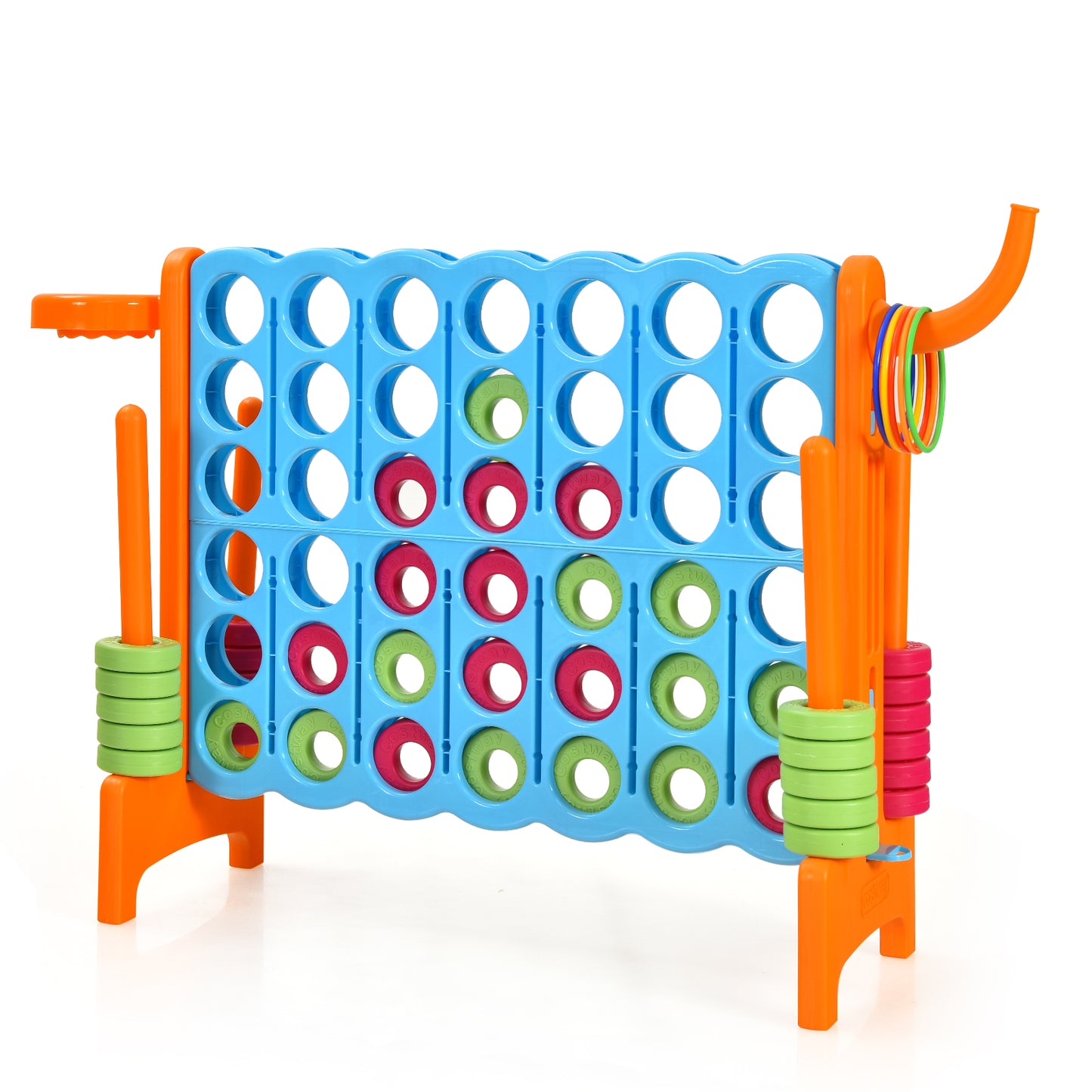 Topbuy 4-to-Score Giant Game Set for Kids Educational Toys with Ring Game and Basketball Hoop Indoor Outdoor Blue/Green/Red/Orange
