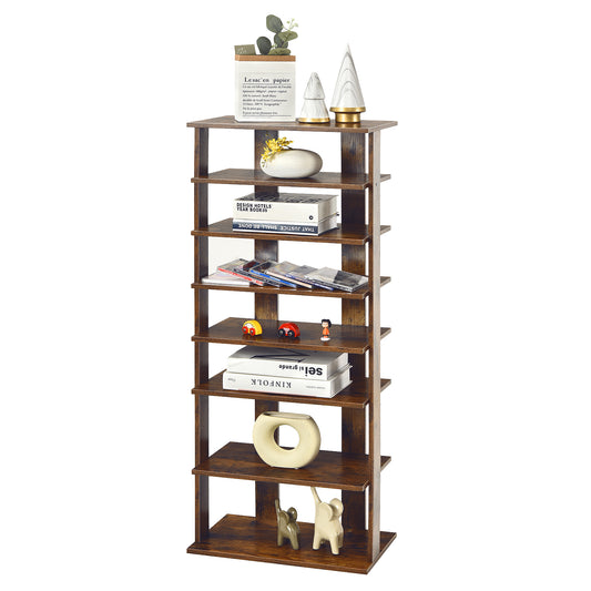 Topbuy 7-Tier Shoe Rack Free Standing Shelf Storage Modern Shoe Rack Organizer Brown/Black/White