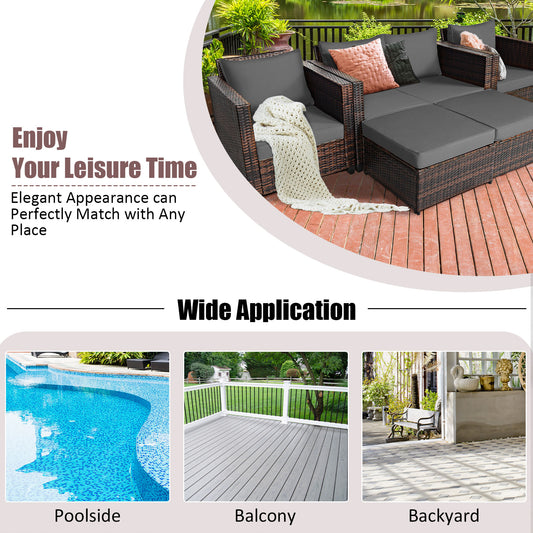 Patiojoy Outdoor Wicker Coversation Set with Removable Cushions Gray/Black/White/Navy/Red/Turquoise 5 Piece