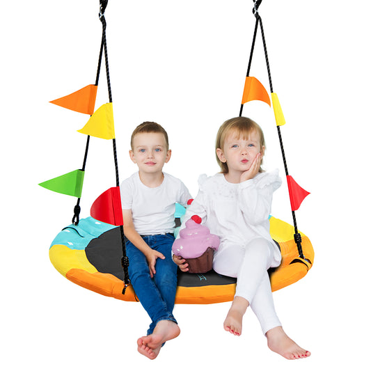 Topbuy 40'' Kids Tree Saucer Round Swing with Hanging Strap Large Round Swing for Indoor&Outdoor