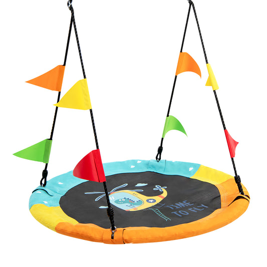 Topbuy 40'' Kids Tree Saucer Round Swing with Hanging Strap Large Round Swing for Indoor&Outdoor