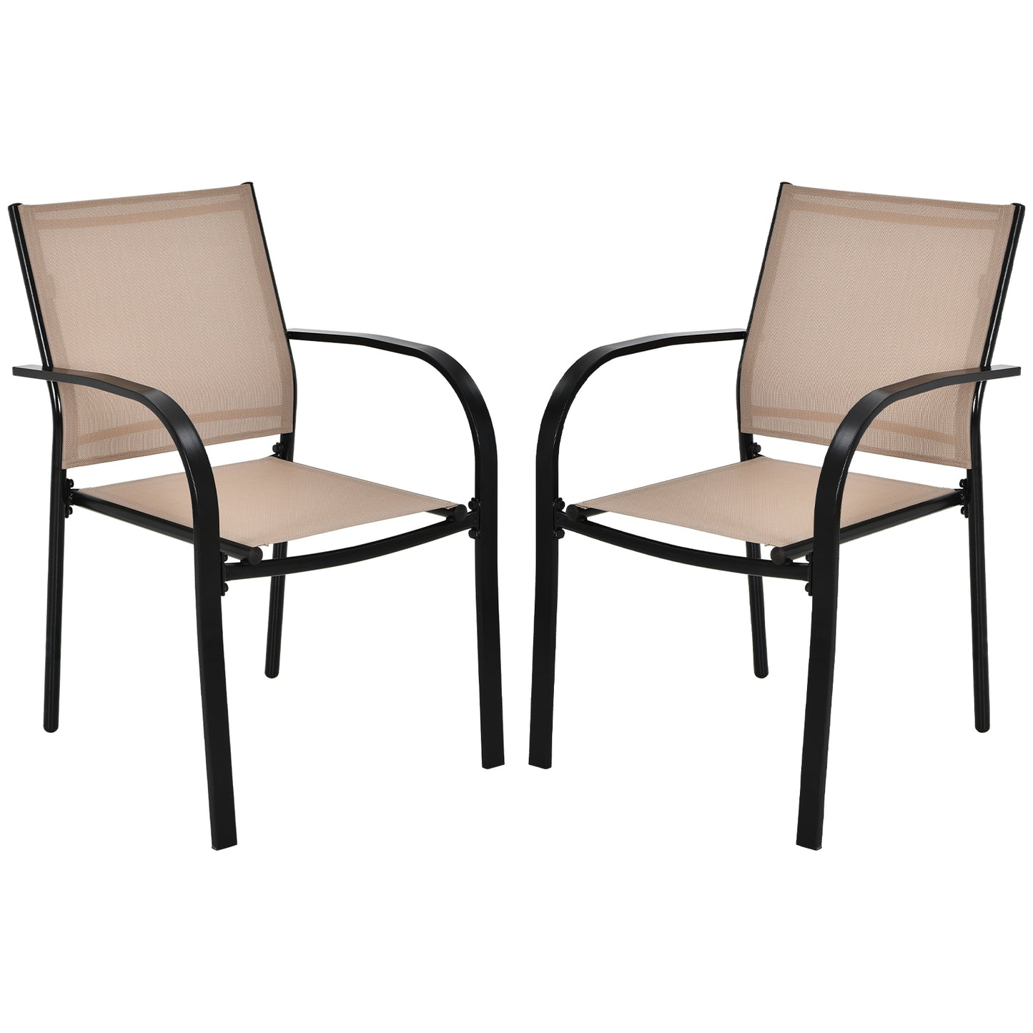 Topbuy 2PCS Outdoor Dining Chairs Stackable Chairs w/Armrests & Breathable Fabric for Balcony Garden & Patio