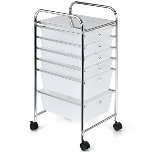 Topbuy 6 Drawer Scrapbook Paper Organizer Rolling Storage Cart for Office School Clear