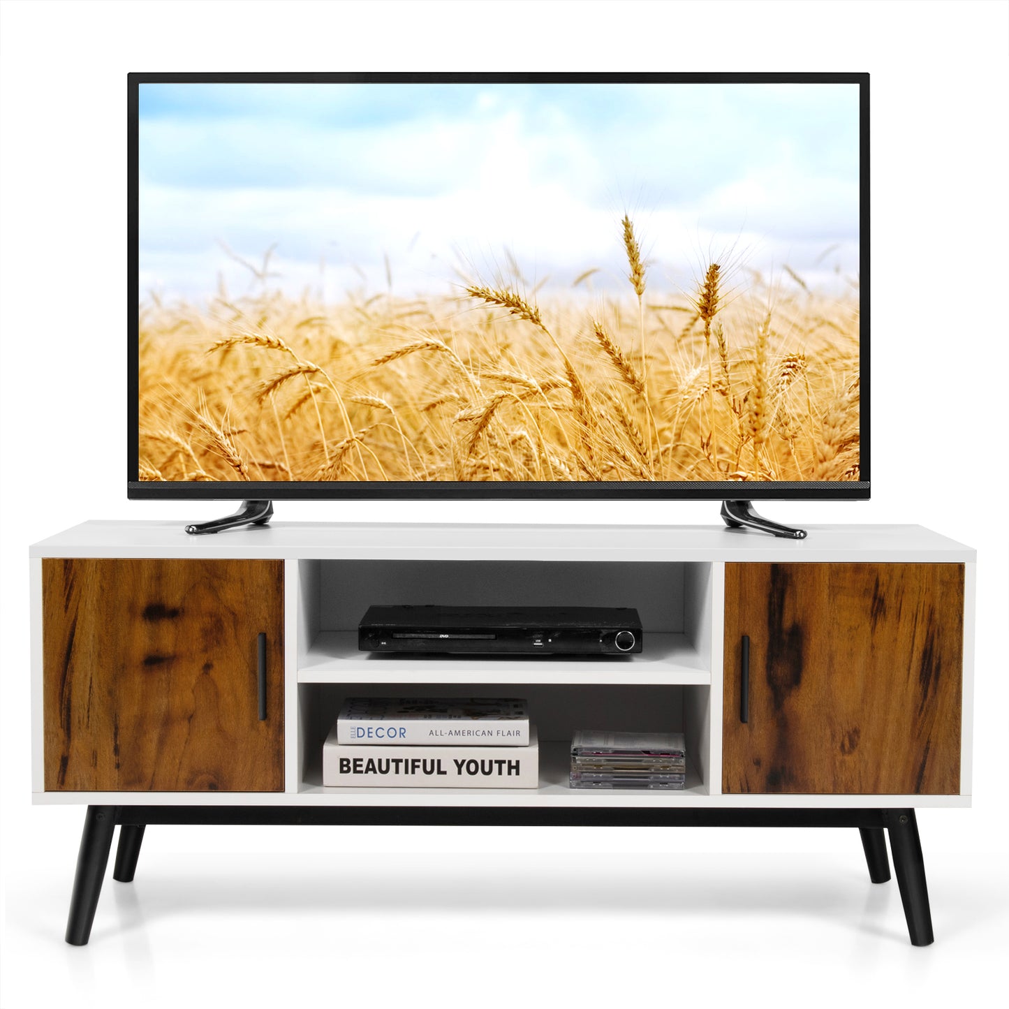 Topbuy Modern TV Stand for TVs up to 55'' Entertainment Center Storage Cabinet Media Console Table for living room