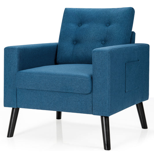 Topbuy Modern Armrest Accent Single Sofa Upholstered Living Room Chair with 2 Side Pockets Navy/Grey/Beige