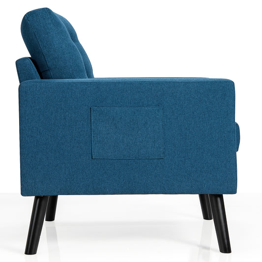 Topbuy Modern Armrest Accent Single Sofa Upholstered Living Room Chair with 2 Side Pockets Navy/Grey/Beige