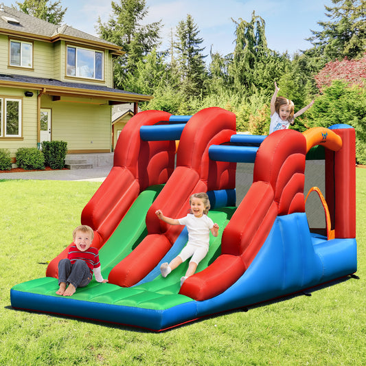 Topbuy 3-in-1 Inflatable Double Slide Bounce House Jumping Castle Indoor&Outdoor Bouncy Castle without Blower
