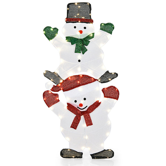 Topbuy Christmas Yard Sign 54'' Snowman Xmas Decorations W/ Stakes & String Lights