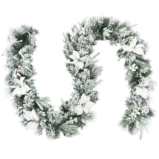 Topbuy 9FT Pre-Lit Flocked Christmas Garland, Lush & Natural Looking Battery Operated 50 Warm White LED Lights