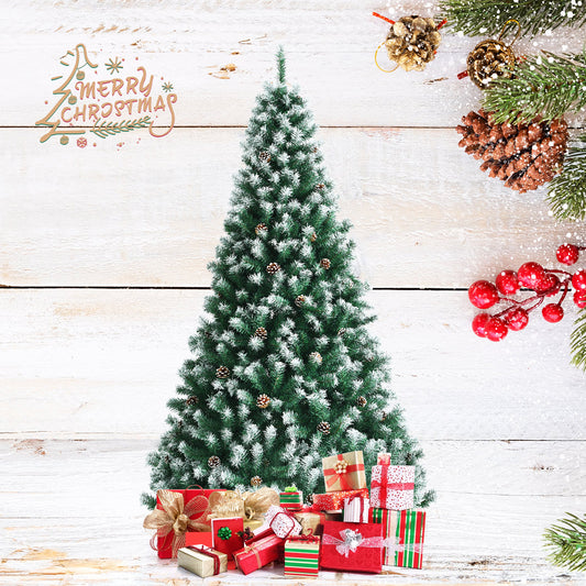 Topbuy 6FT/7.5FT/9FT Lifelike Xmas Tree Lush Snowy Christmas Tree W/ 1000/1346/2028 PVC Branch Tips