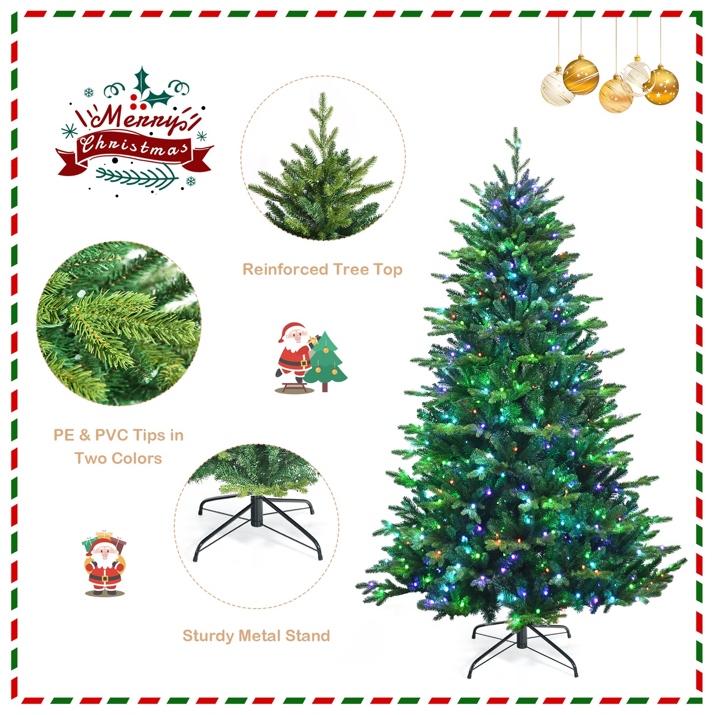 Topbuy 6FT/7FT/8FT APP Controlled Christmas Tree PE/PVC Xmas Tree w/ 420/540/670 Color Changing LED Lights & 1740/2324/2956 Branch Tips