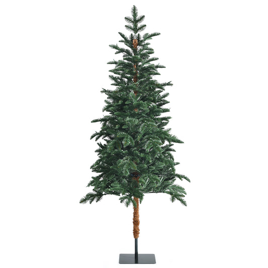 Topbuy 6ft Pre-lit Christmas Slim Pencil Tree Hinged Christmas Tree W/ Metal Stand Thick Leaves