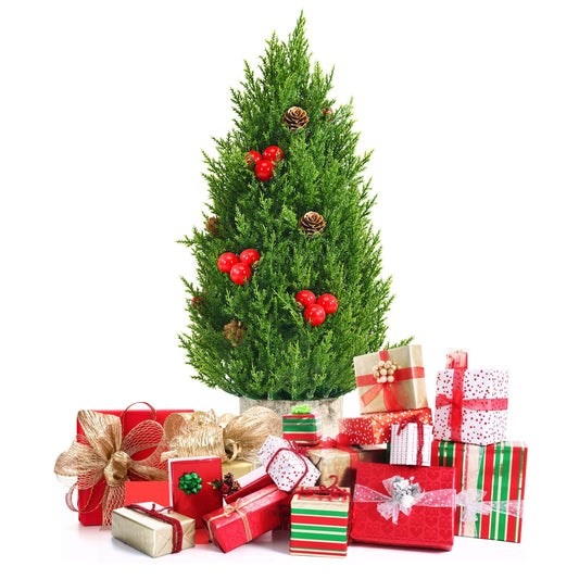 Topbuy Mini Artificial Christmas Tree 18.5'' Tabletop Xmas Tree W/ 21 Red Berries & 6 Pine Cones